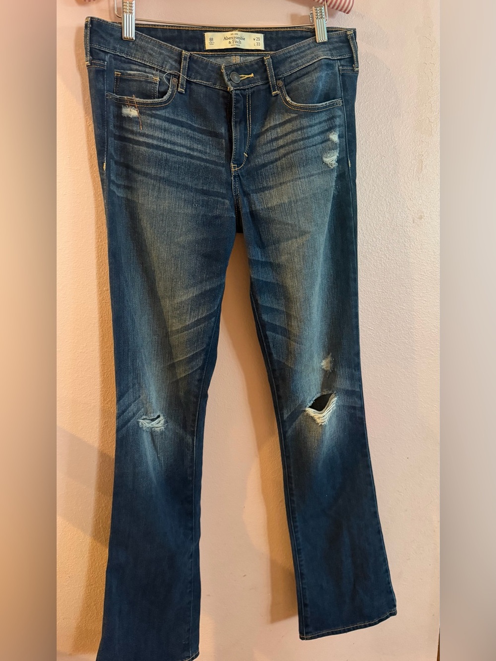 Abercrombie & Fitch Dark Blue Distressed Bootcut Jeans